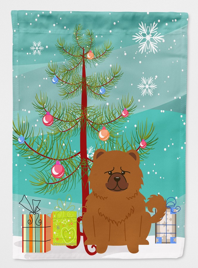 Merry Christmas Tree Chow Chow Red Flag Canvas House Size