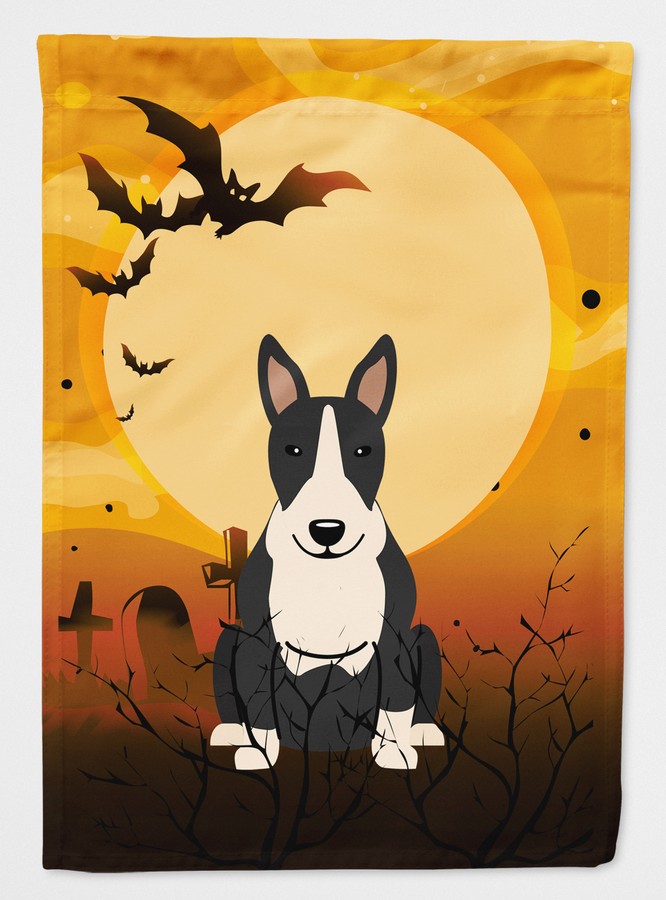 Halloween Bull Terrier Black & White Flag Canvas House Size