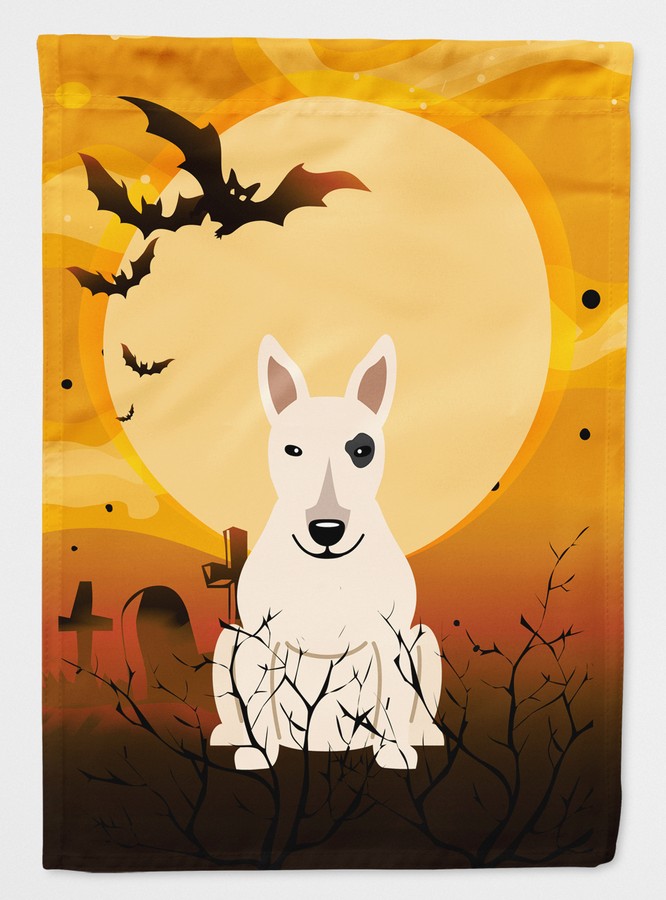 Halloween Bull Terrier White Flag Canvas House Size