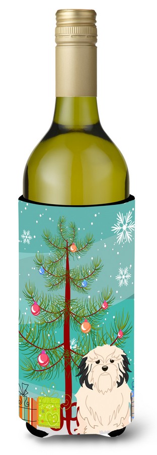Merry Christmas Tree Lowchen Wine Bottle Beverge Insulator Hugger