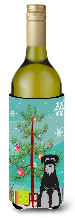 Picture of Carolines Treasures BB4159LITERK Merry Christmas Tree Standard Schnauzer Black & Grey Wine Bottle Beverge Insulator Hugger