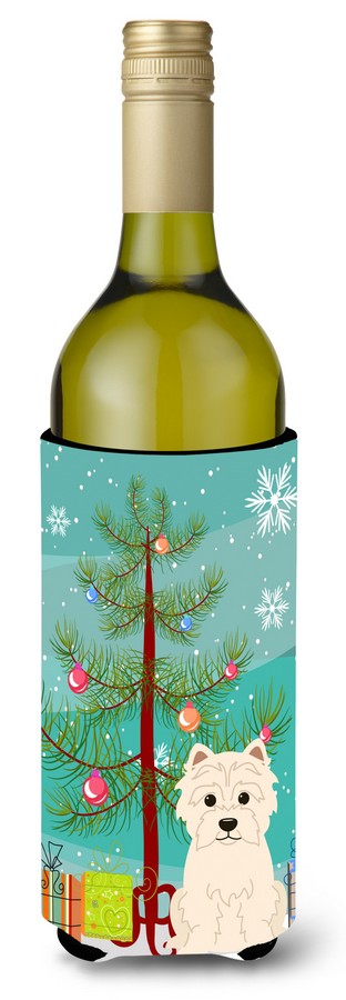 Merry Christmas Tree Westie Wine Bottle Beverge Insulator Hugger