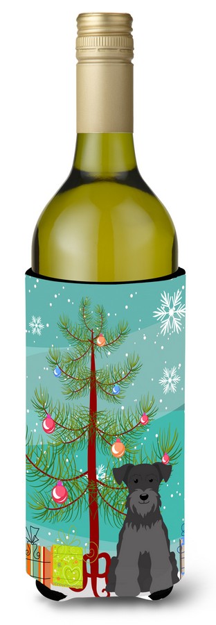 Merry Christmas Tree Miniature Schanuzer Black Wine Bottle Beverge Insulator Hugger