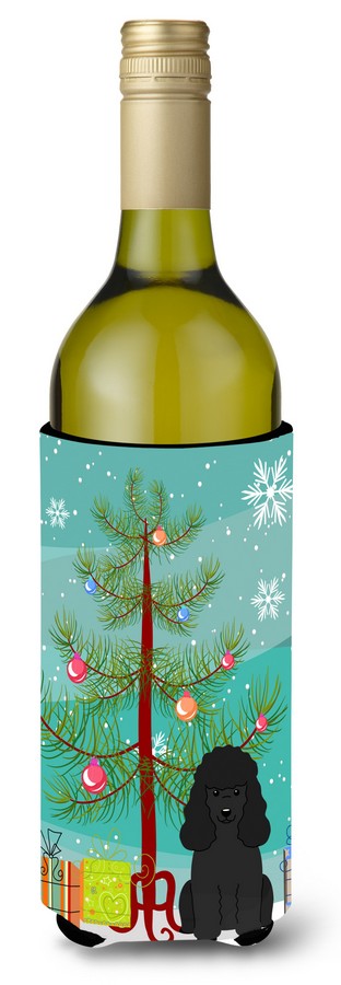 Merry Christmas Tree Poodle Black Wine Bottle Beverge Insulator Hugger
