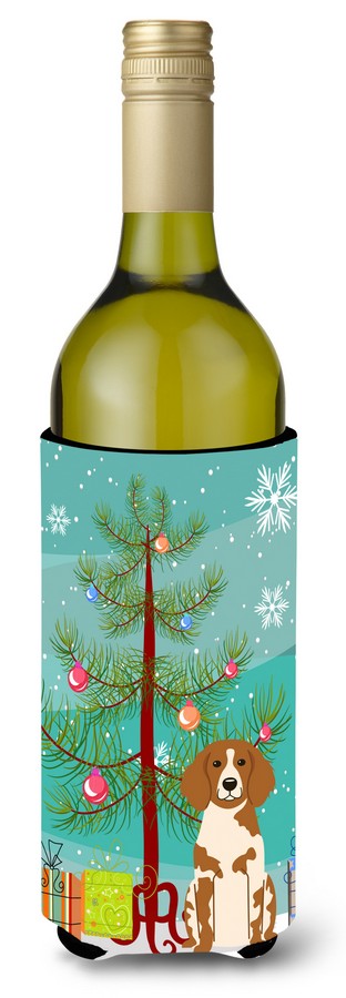 Merry Christmas Tree Brittany Spaniel Wine Bottle Beverge Insulator Hugger