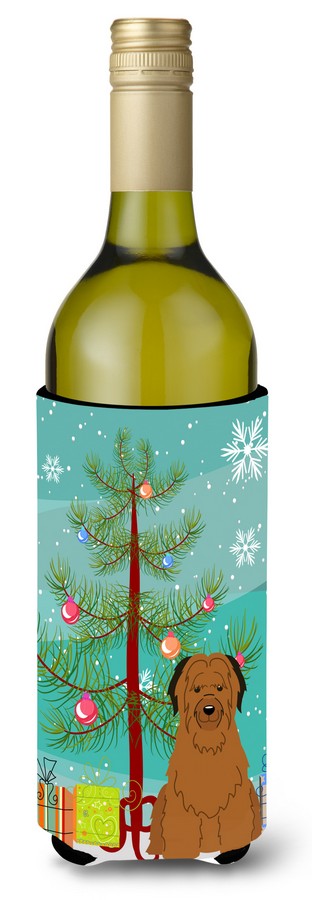 Merry Christmas Tree Briard Brown Wine Bottle Beverge Insulator Hugger