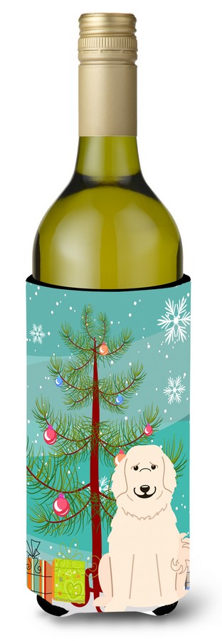 Merry Christmas Tree Great Pyrenese Wine Bottle Beverge Insulator Hugger