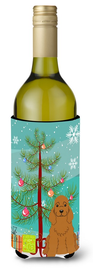 Merry Christmas Tree Cocker Spaniel Red Wine Bottle Beverge Insulator Hugger