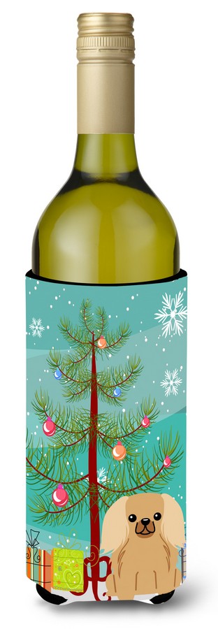 Merry Christmas Tree Pekingnese Fawn Sable Wine Bottle Beverge Insulator Hugger