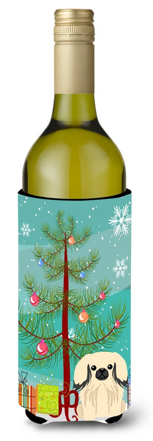 Merry Christmas Tree Pekingnese Cream Wine Bottle Beverge Insulator Hugger