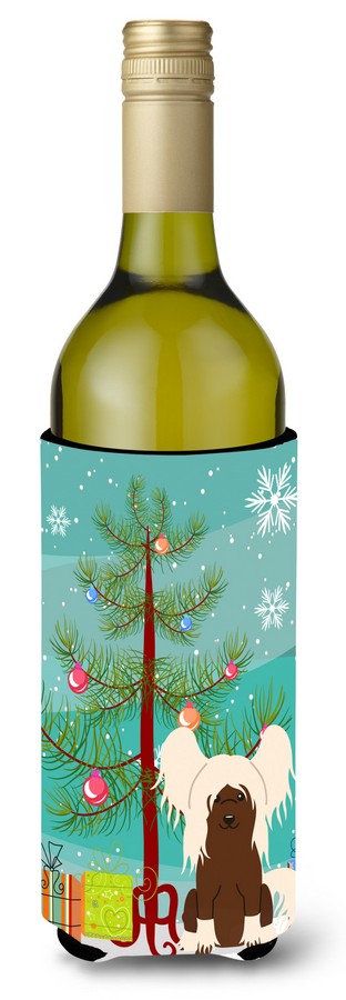 Merry Christmas Tree Chinese Crested Cream Wine Bottle Beverge Insulator Hugger