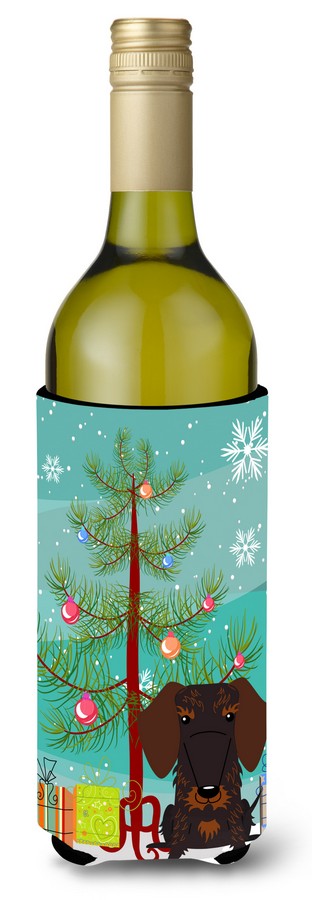 BB4254LITERK Merry Christmas Tree Wire Haired Dachshund Chocolate Wine Bottle Beverge Insulator Hugger