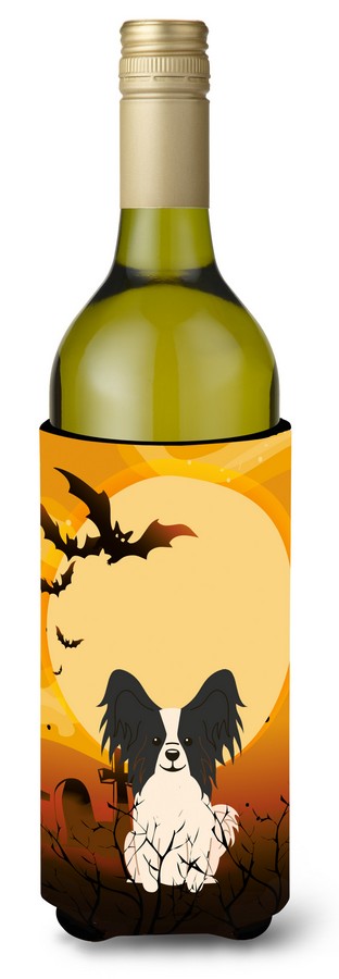 Halloween Papillon Black & White Wine Bottle Beverge Insulator Hugger