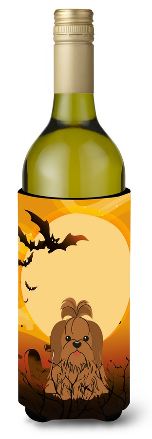 Halloween Shih Tzu Silver & Chocolate Wine Bottle Beverge Insulator Hugger