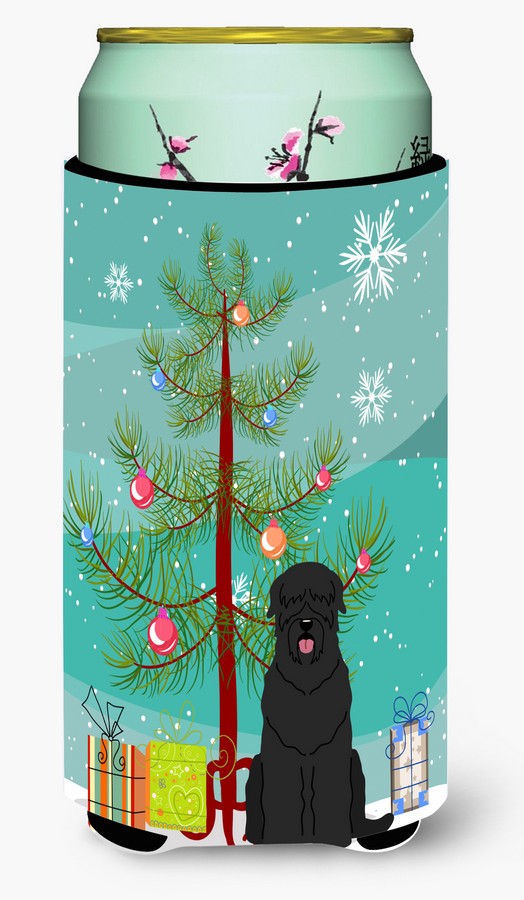 Merry Christmas Tree Black Russian Terrier Tall Boy Beverage Insulator Hugger