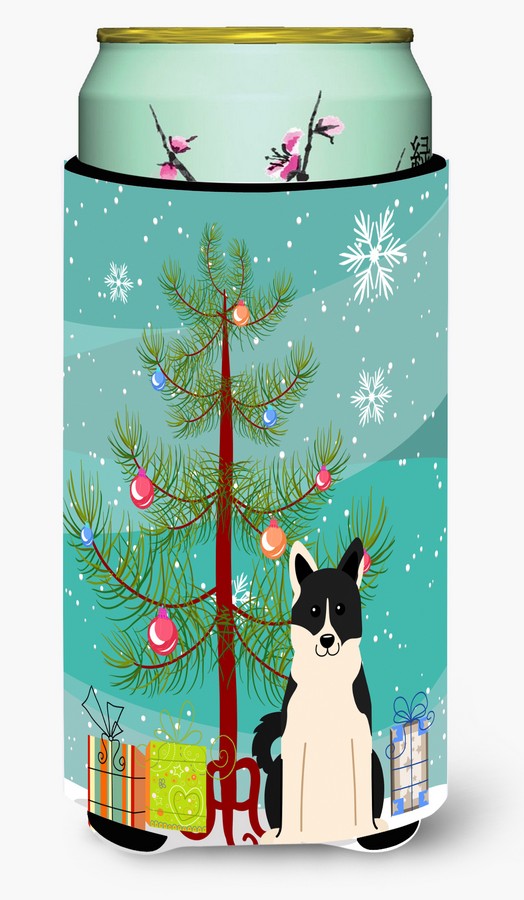 Merry Christmas Tree Russo-European Laika Spitz Tall Boy Beverage Insulator Hugger