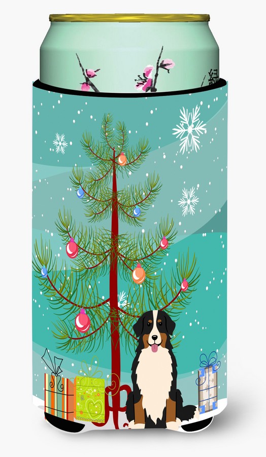 Picture of Carolines Treasures BB4161TBC Merry Christmas Tree Bernese Mountain Dog Tall Boy Beverage Insulator Hugger