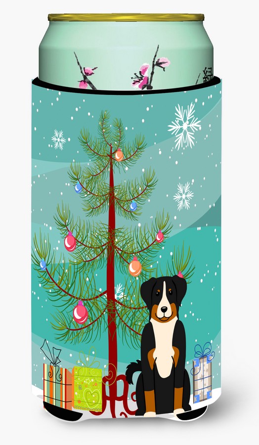 Merry Christmas Tree Appenzeller Sennenhund Tall Boy Beverage Insulator Hugger