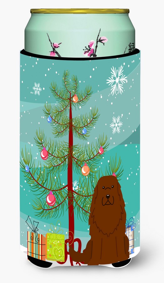 Merry Christmas Tree Caucasian Shepherd Dog Tall Boy Beverage Insulator Hugger