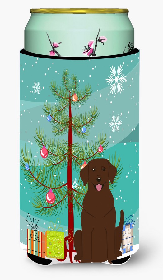 Merry Christmas Tree Chocolate Labrador Tall Boy Beverage Insulator Hugger