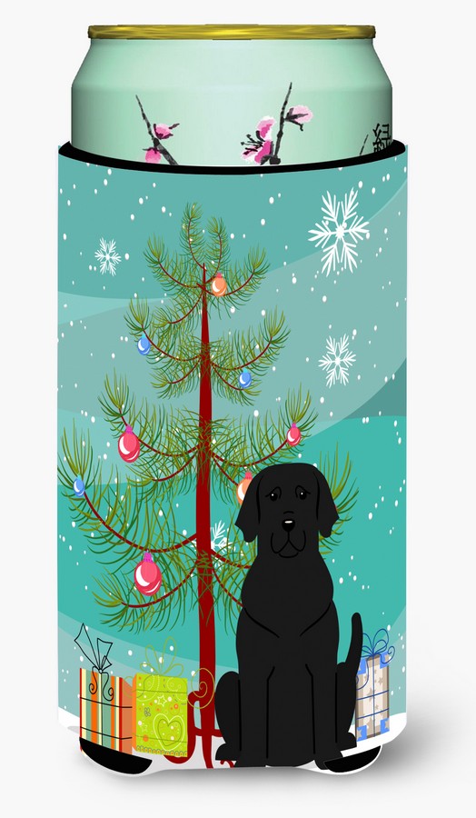 Merry Christmas Tree Black Labrador Tall Boy Beverage Insulator Hugger
