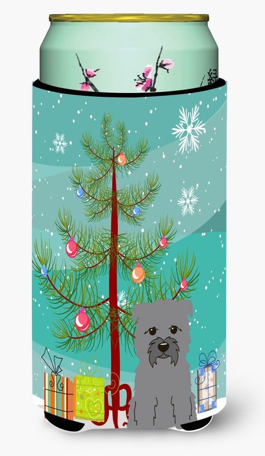 Merry Christmas Tree Glen of Imal Grey Tall Boy Beverage Insulator Hugger