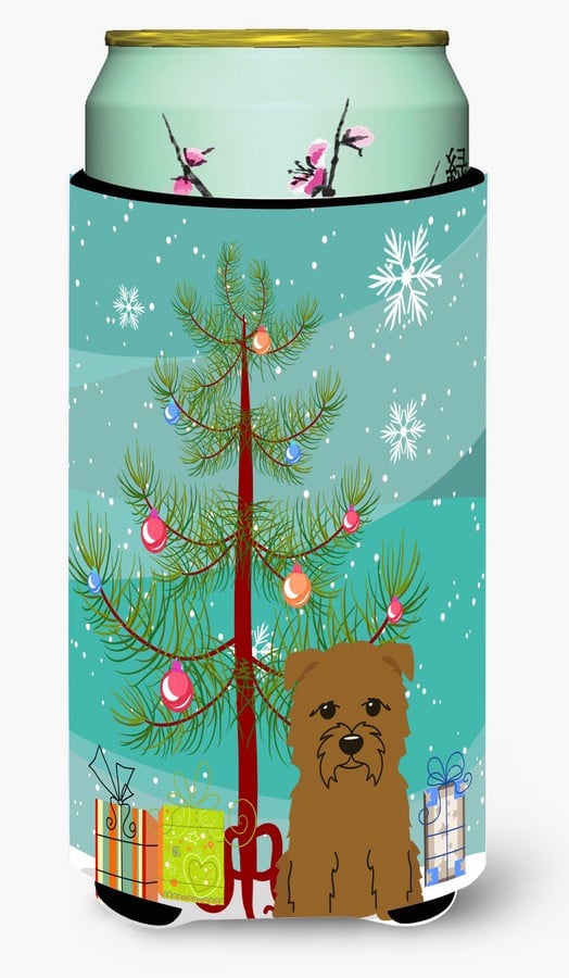 Merry Christmas Tree Glen of Imal Tan Tall Boy Beverage Insulator Hugger