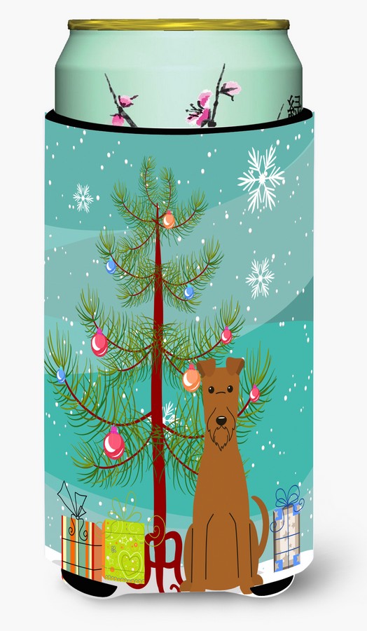 Merry Christmas Tree Irish Terrier Tall Boy Beverage Insulator Hugger