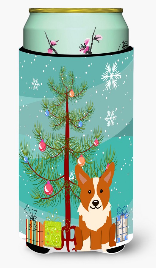 Merry Christmas Tree Corgi Tall Boy Beverage Insulator Hugger