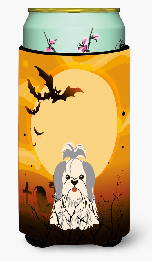 Halloween Shih Tzu Silver White Tall Boy Beverage Insulator Hugger