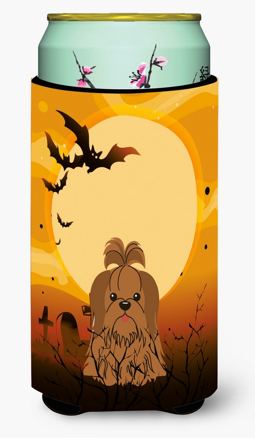 Halloween Shih Tzu Silver & Chocolate Tall Boy Beverage Insulator Hugger