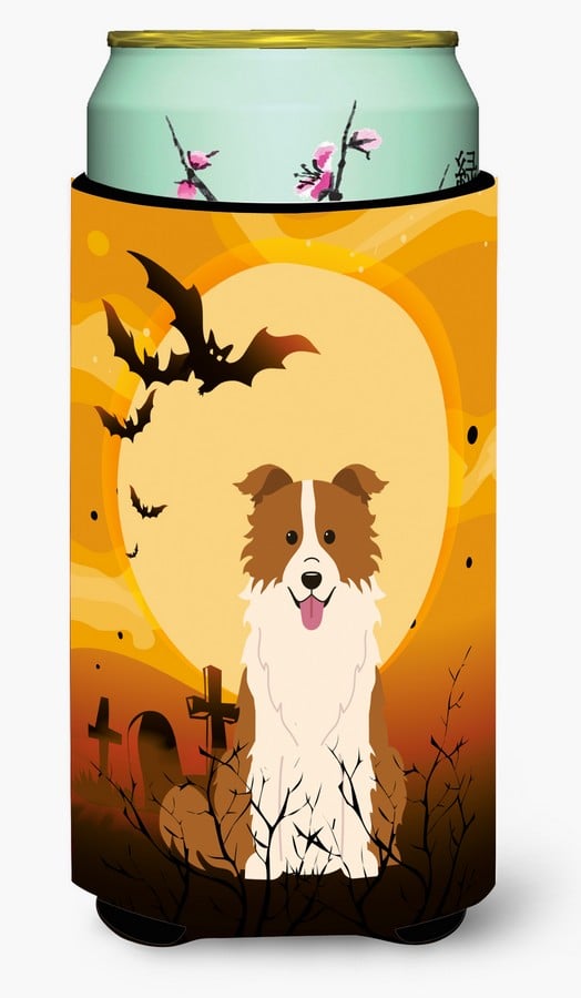 Halloween Border Collie Red & White Tall Boy Beverage Insulator Hugger