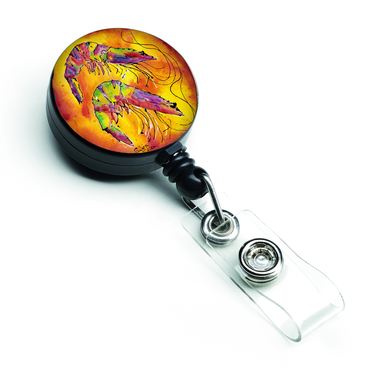 Bright Shrimp on Red Retractable Badge Reel