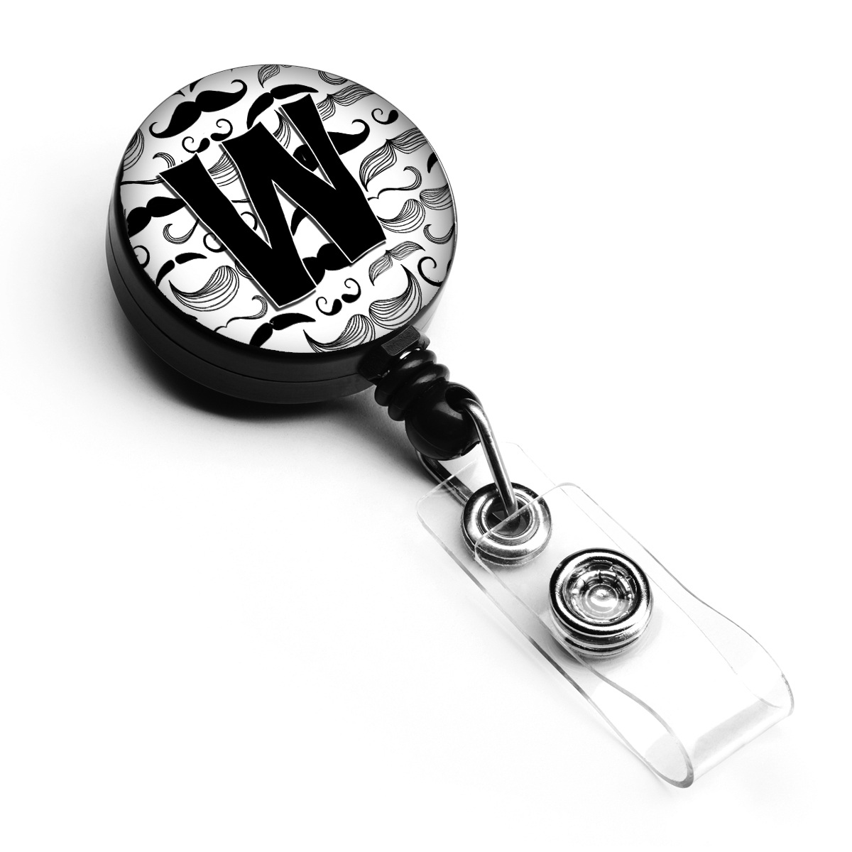 Letter W Moustache Initial Retractable Badge Reel