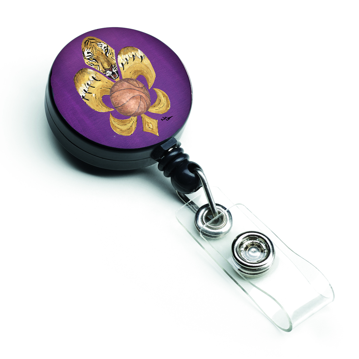 Tiger Fleur De Lis Basketball Retractable Badge Reel