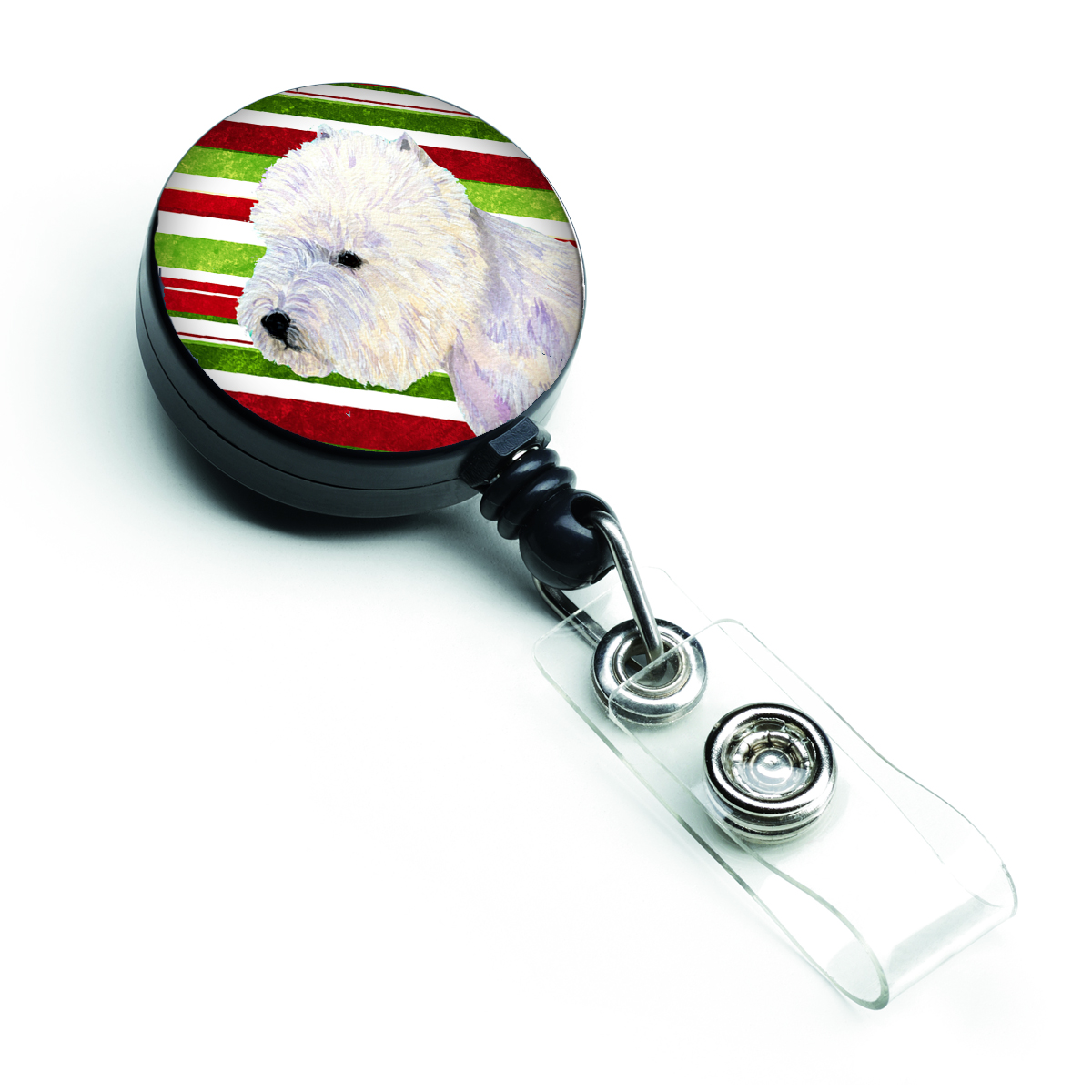Westie Candy Cane Holiday Christmas Retractable Badge Reel