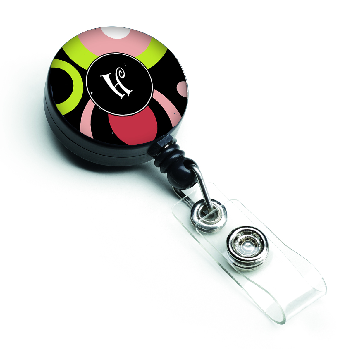 Letter H Monogram Retro in Black Retractable Badge Reel