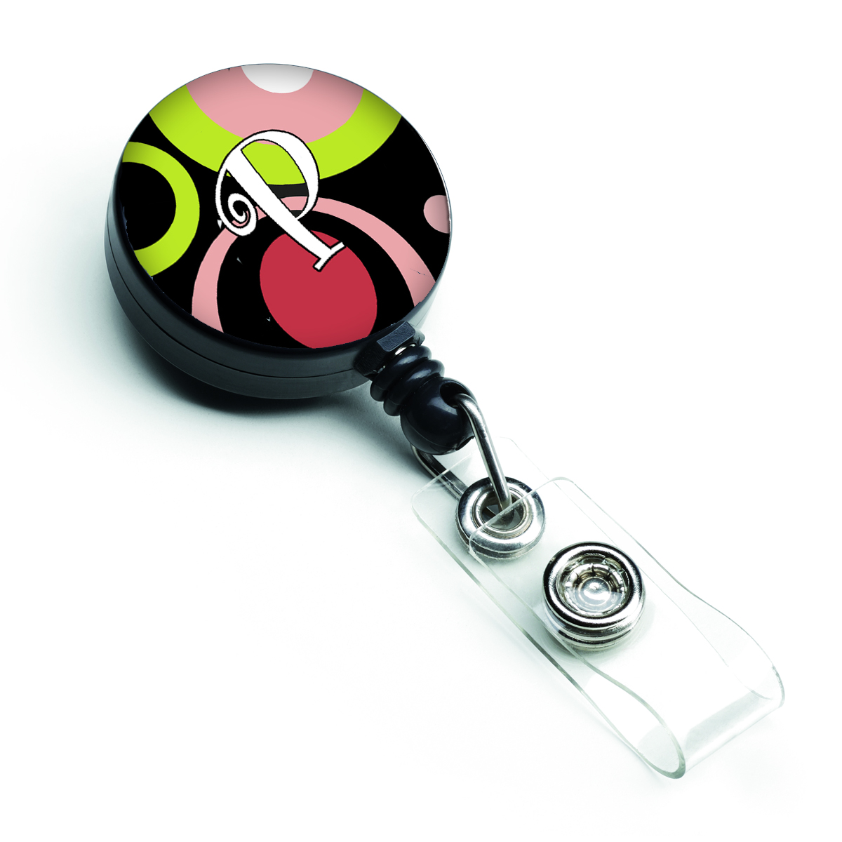 AM1002-PBR Letter P Monogram Retro in Black Retractable Badge Reel