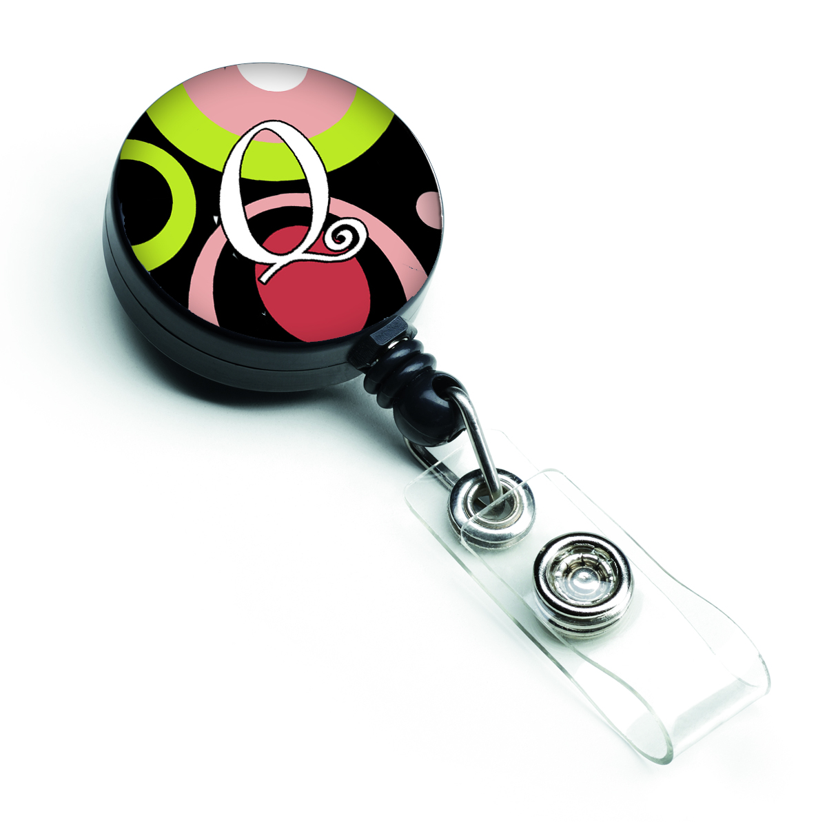 AM1002-QBR Letter Q Monogram Retro in Black Retractable Badge Reel