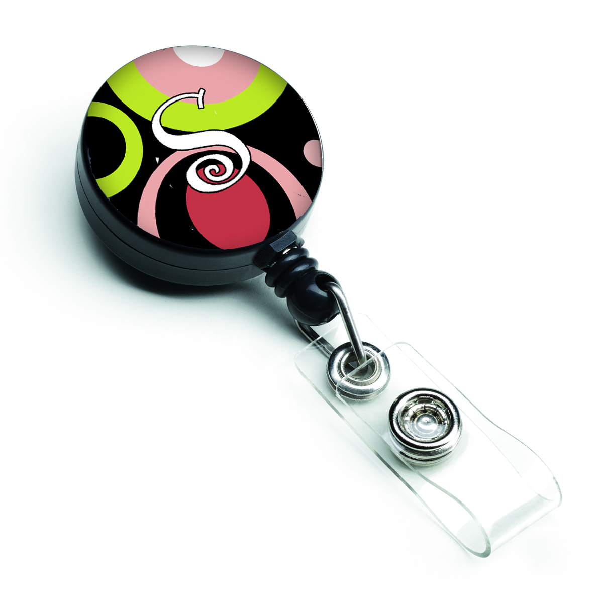 AM1002-SBR Letter S Monogram Retro in Black Retractable Badge Reel