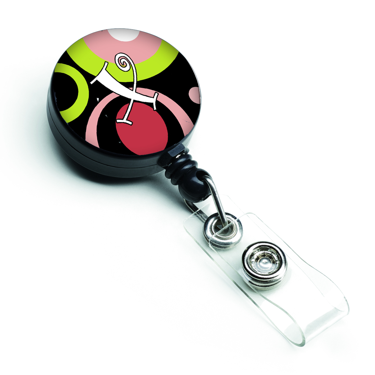Letter X Monogram Retro in Black Retractable Badge Reel