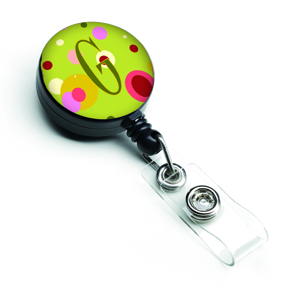 Letter G Monogram Lime Green Retractable Badge Reel
