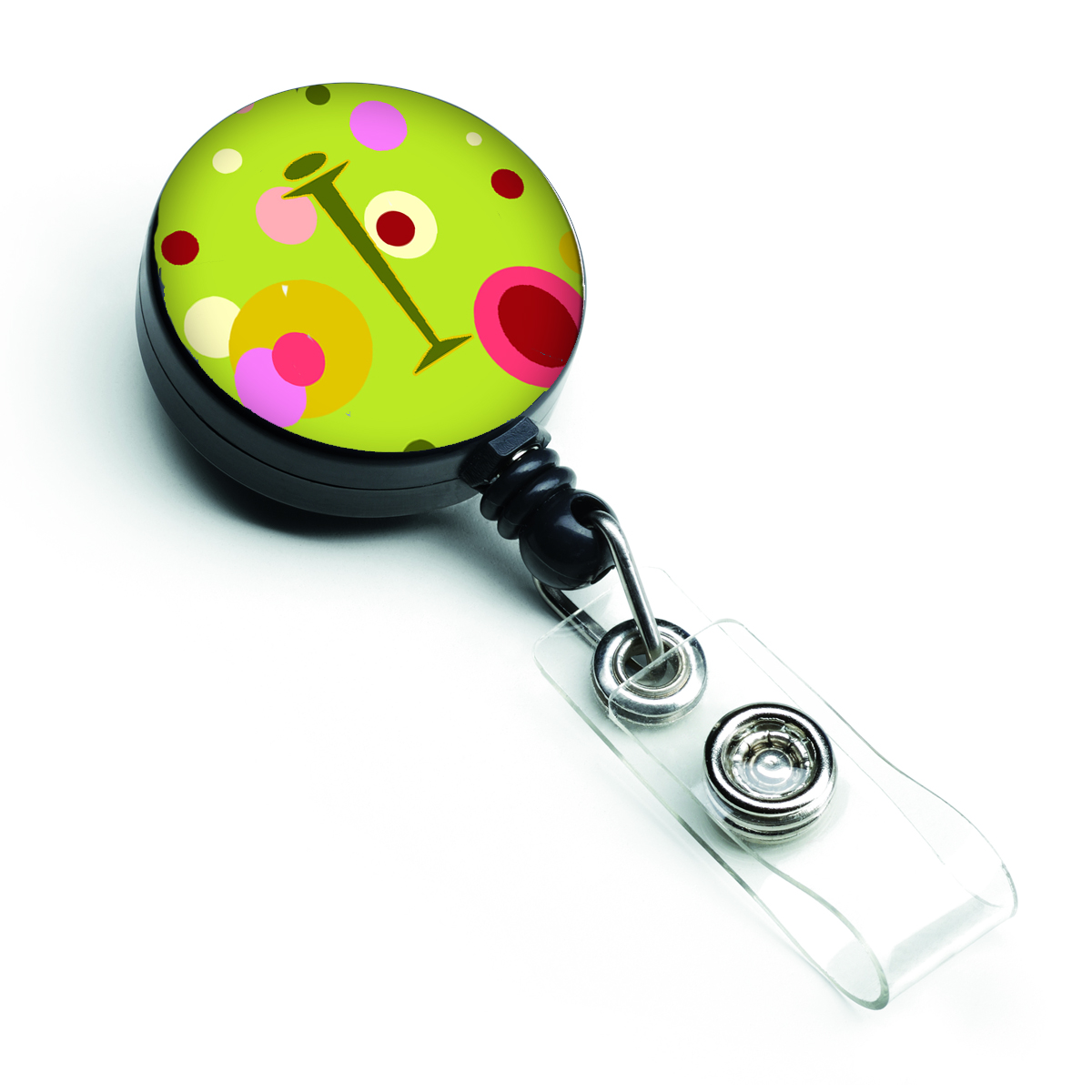 Letter I Monogram Lime Green Retractable Badge Reel