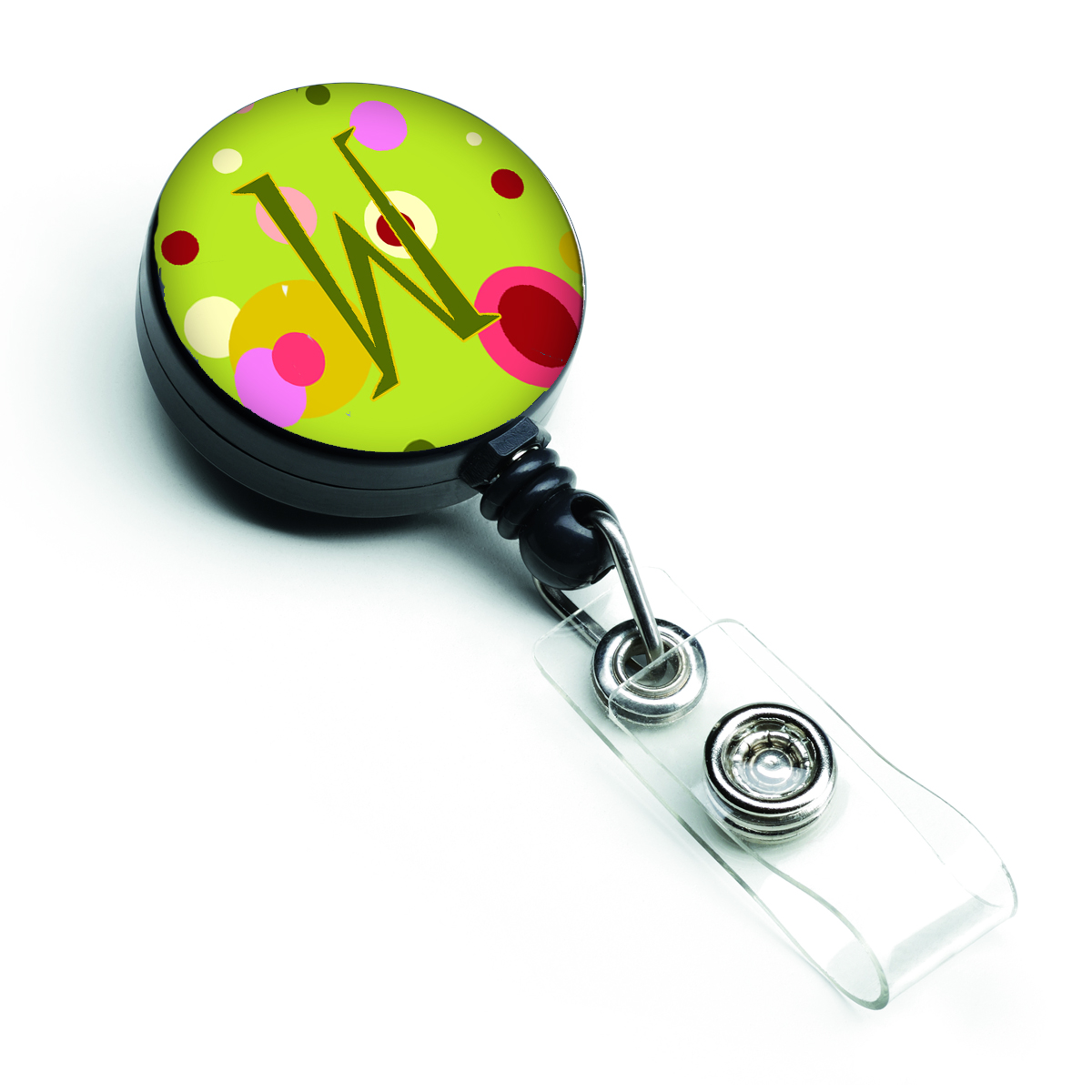 CJ1010-WBR Letter W Monogram Lime Green Retractable Badge Reel