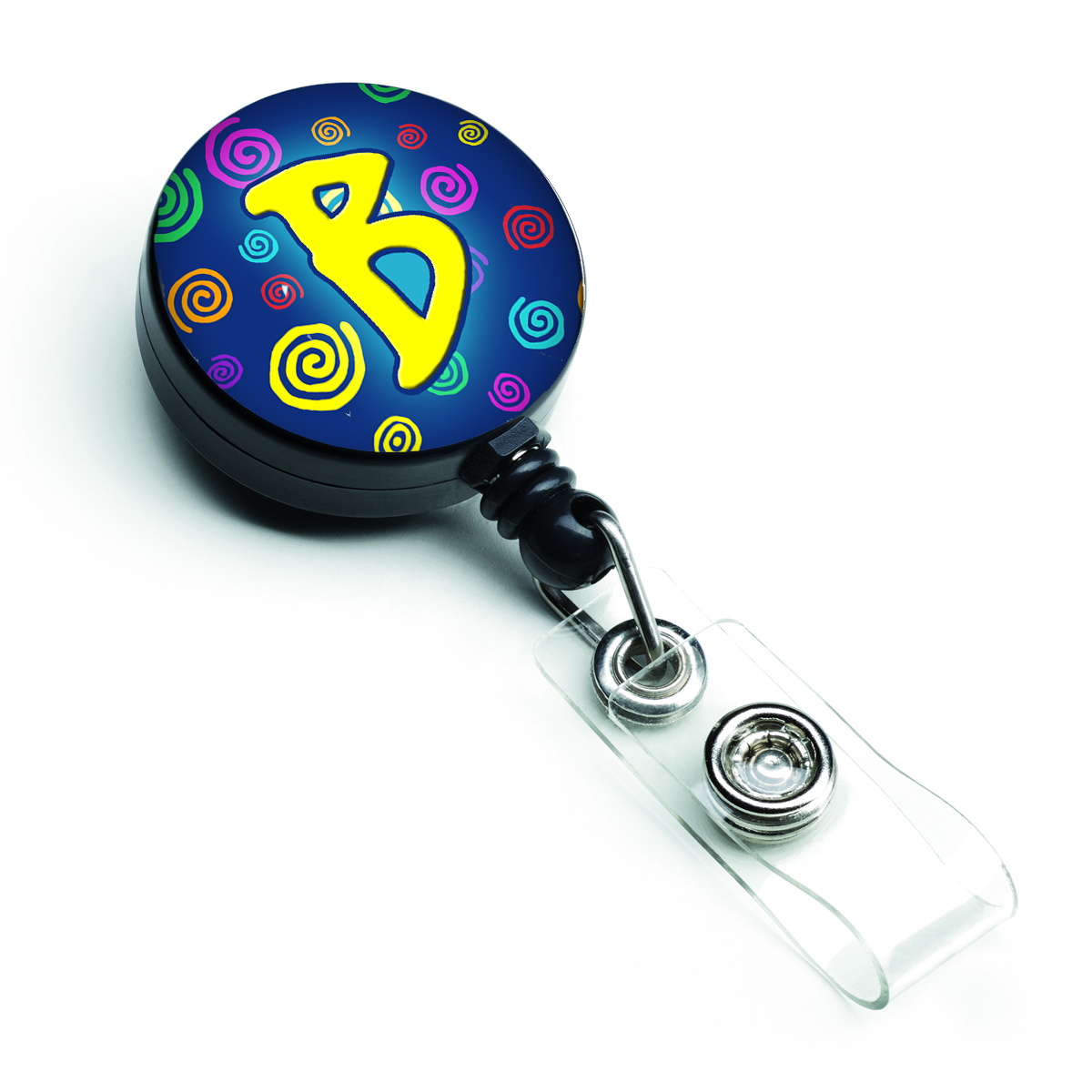 CJ1011-BBR Letter B Initial Monogram Blue Swirls Retractable Badge Reel