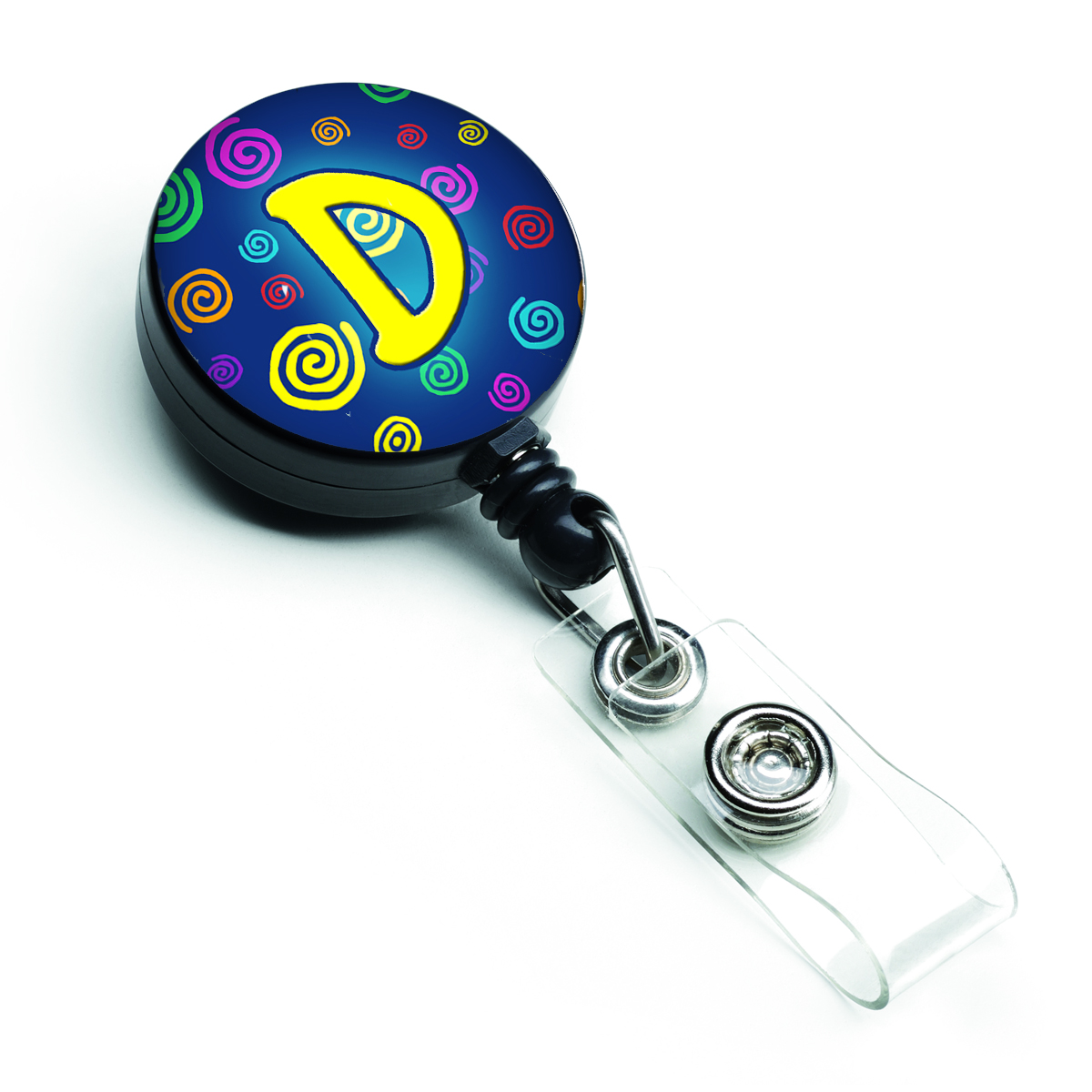 Letter D Initial Monogram Blue Swirls Retractable Badge Reel