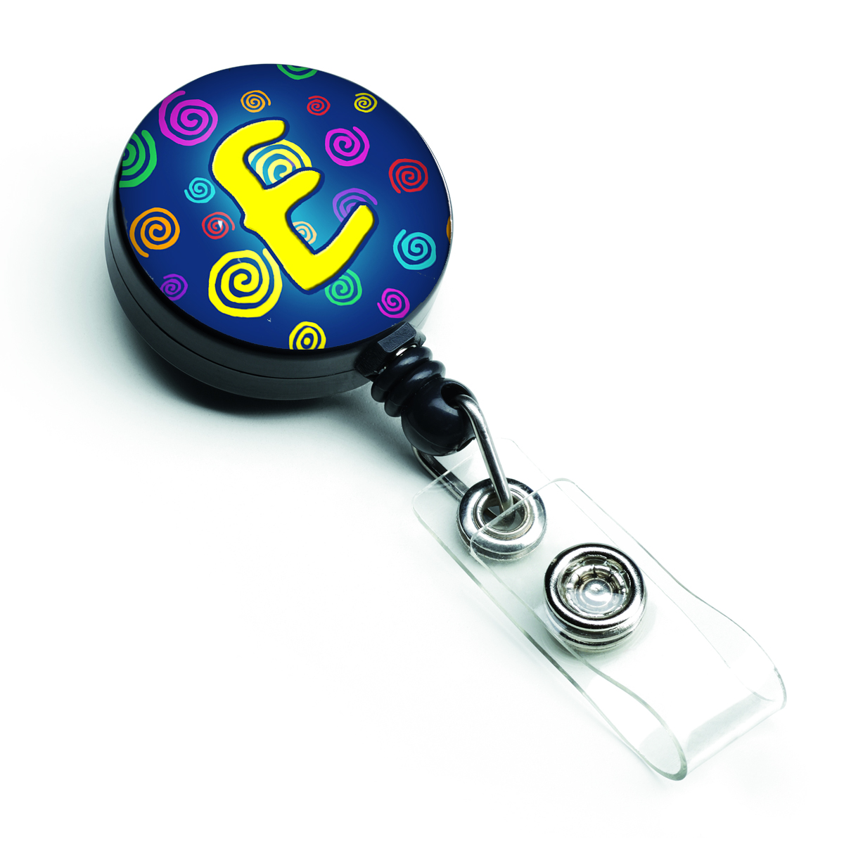 CJ1011-EBR Letter E Initial Monogram Blue Swirls Retractable Badge Reel