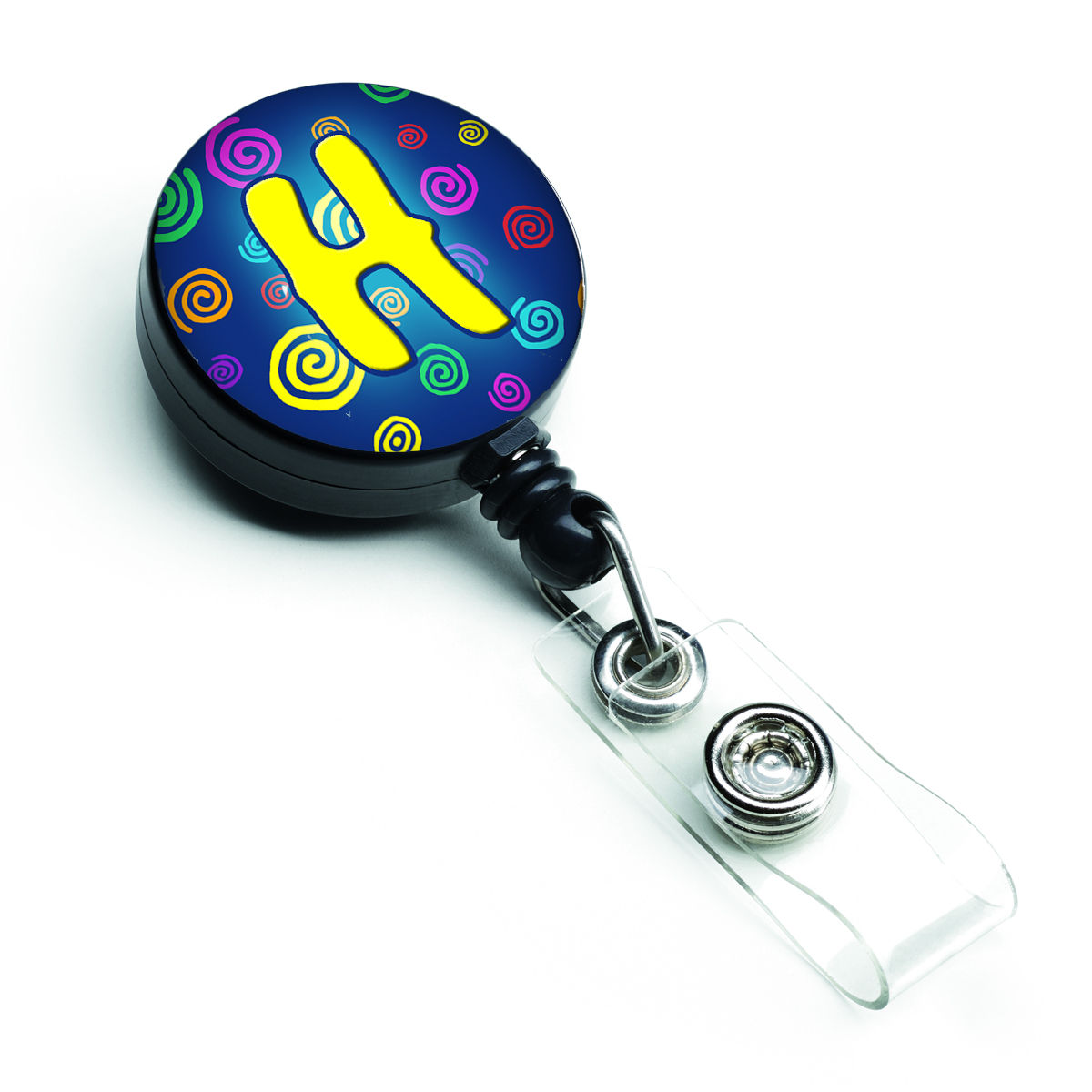 CJ1011-HBR Letter H Initial Monogram Blue Swirls Retractable Badge Reel