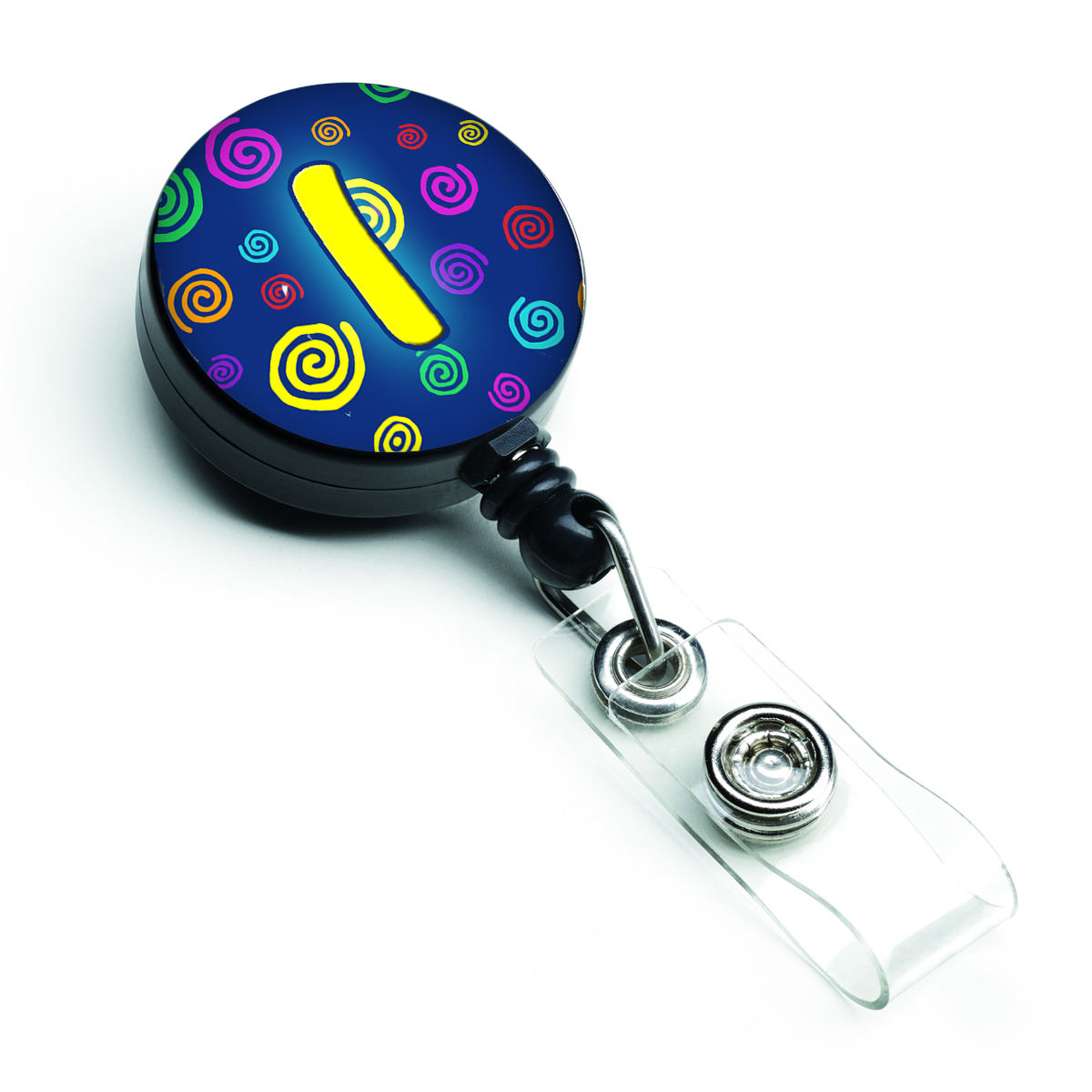 CJ1011-IBR Letter I Initial Monogram Blue Swirls Retractable Badge Reel