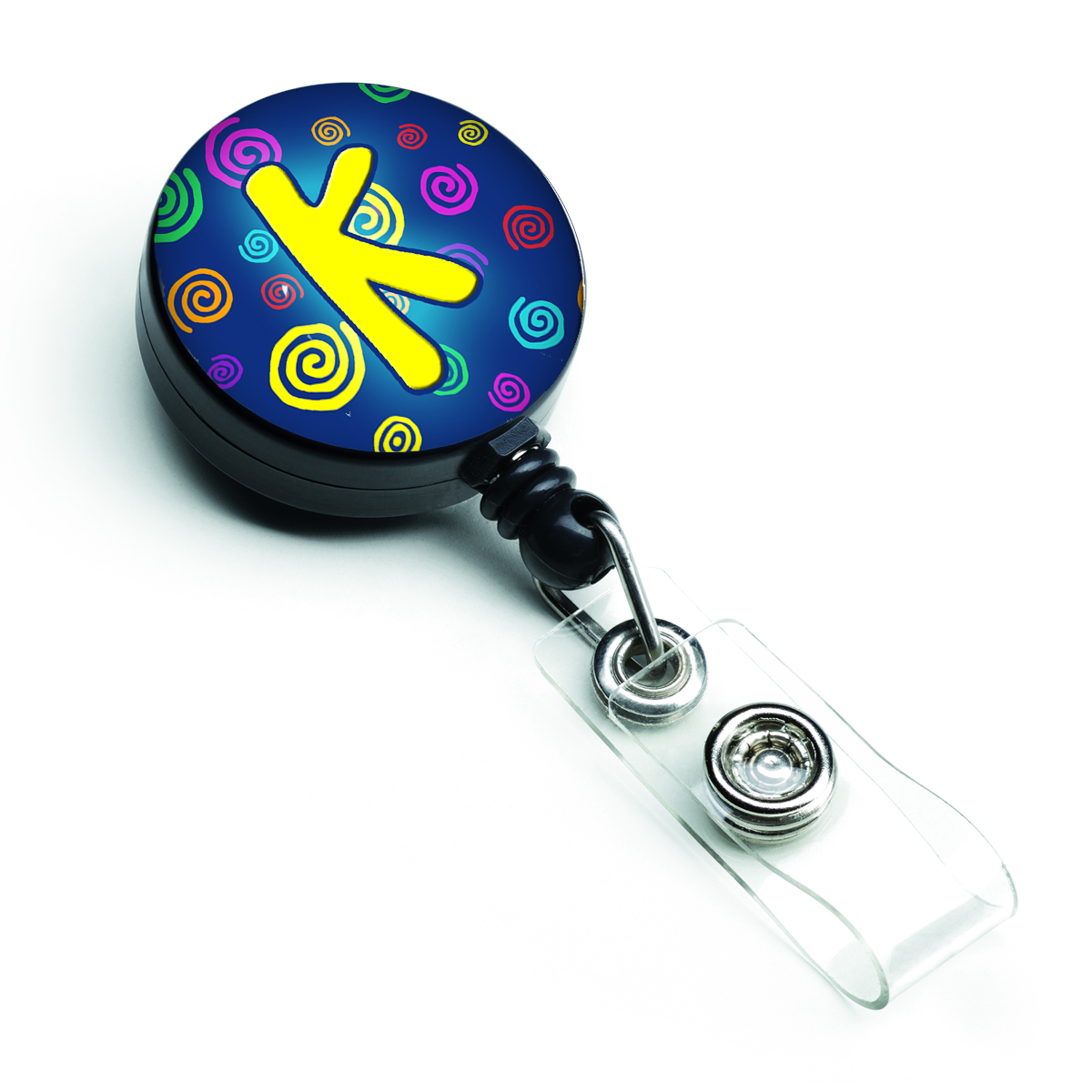 CJ1011-KBR Letter K Initial Monogram Blue Swirls Retractable Badge Reel